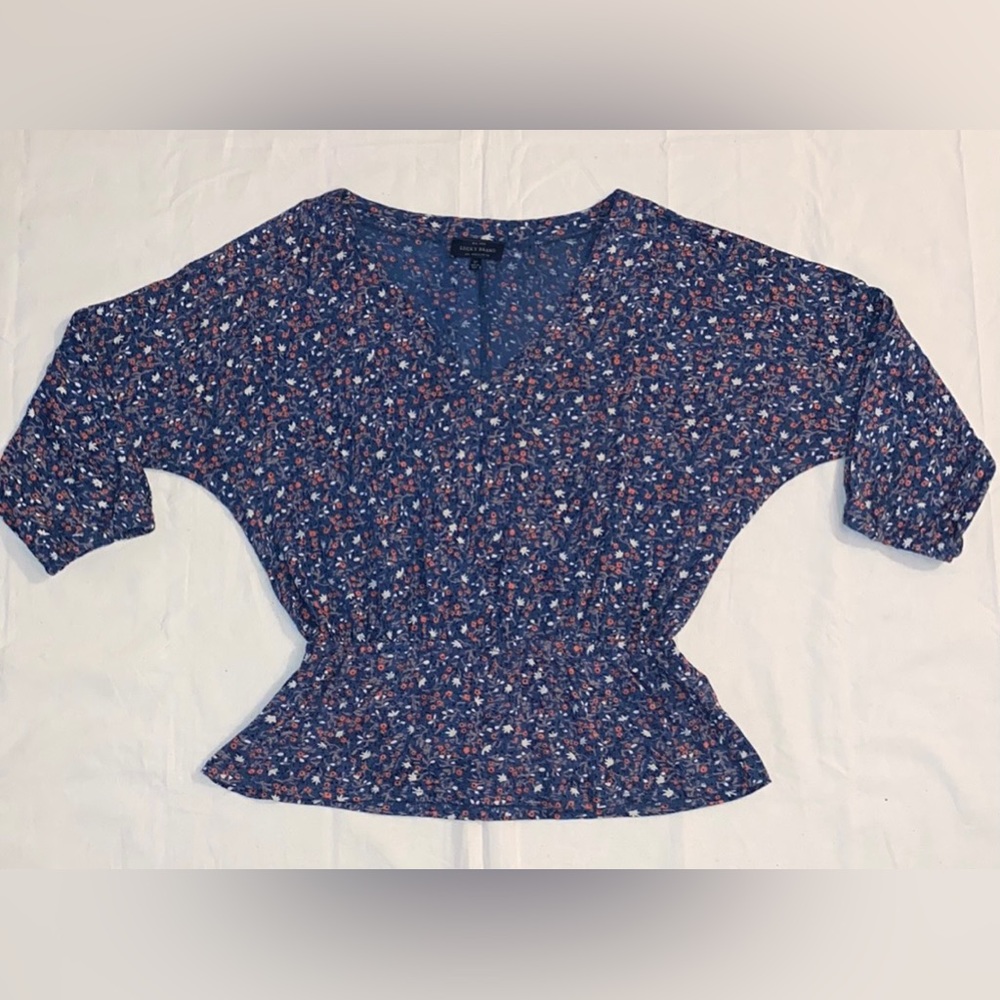 Lucky Brand Floral Peplum Waist Blouse - Picture 7 of 15